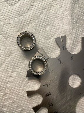 Rhinestone Stainless Steel Tunnel Plugs - Silver Tone